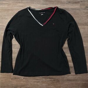 Tommy Hilfiger Black Long Sleeve V-Neck Top